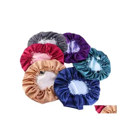 Beanie/Skull Caps Double Layer Satin Solid Color Night Hat Women Beanie Slee Bonnet Hair Care Fashion Accessories Headwear Drop Deli Dhb6L