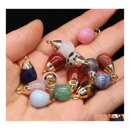 Sanat ve El Sanatları Narin Waterdrop Doğal Taş Çakra Charms Gözyaşı Şekli Kolye Gül Kuvars Şifa Reiki Kristal 10x18mm Spor DHFDF