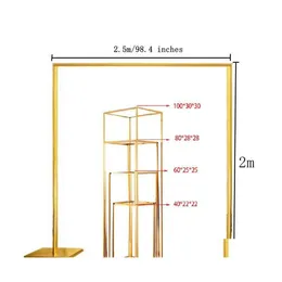 زخرفة الحفلات 5pcs/لوط الدعائم المربعة المعدنية مربعة القوس اللامع الذهب مطلي بالذهب مرحلة مستطيلة زهرة إسقاط التسليم DHL9V