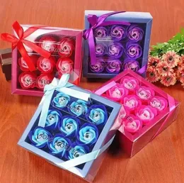 발렌타인 데이 선물 9 PCS 장식 비누 꽃 장미 상자 결혼식 생일 인공 비누 장미 선물 도매