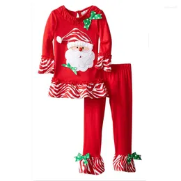 衣料品セット子供のサンタクロースヘッドストライプモザイク漫画年のクリスマススーツの女の女の子の服Tシャツパンツ2ピース