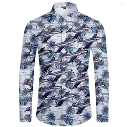 Camisas casuais masculinas 3D Moda masculina Lsland Florest Lake Bomber Wonderland Penthouse Primavera e outono Camisa floral de manga longa 2023 Tamanho