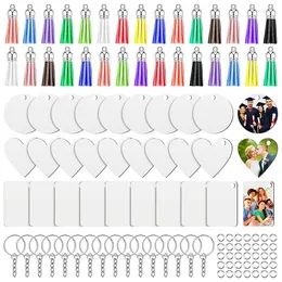 Keychains sublimation blank bulk set double-side diy keychain and craft blanks with colorful tassel