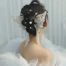 ヘッドピース2022花嫁ヘアクリップフリンジフリンジレースゲストウェディングヘッドドレスブライダルアクセサリーバタフライ女性ヘッドウェアティアラ