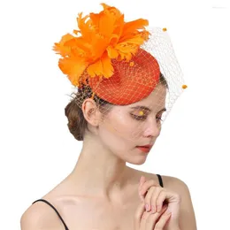 Nakrycia głowy panny młodej fascynatory dla kobiet Elegannt Hair Accesories Veils Party Hat Fancy Feather Flower Headpiece Wedding Net Nerek