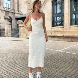 Casual Dresses White Long Maxi Woman Elegant Summer Fall Fashion Vacation Party Backless Bodycon Dress Sleeveless Solid Robe