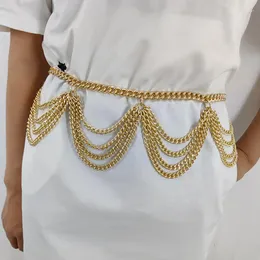 Paski moda Tassel Godl łańcuch dla kobiet Wysokiej jakości luksusowy punk goth złoty metalowy pasek żeńska sukienka harajuku
