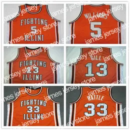 قمصان كرة السلة #5 Deron Williams #13 Kendall Gill #25 Nick Anderson #33 Kenny Battle Illinois Fighting Illini Retro Basketball Jersey Mensed