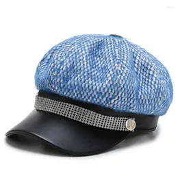 Berets swobodny vintage kobiecy czapki elegancka beretowa kapelusz kobiet pu granatowe czapki jesienne zima moda retro flat cap boinas chapeau
