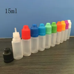 100 set da 15 ml di bottiglie di gocce in plastica Tasti a prova di bambino PEPS PE LDPE E PER VAPOR CIG LIQUID 15 ML