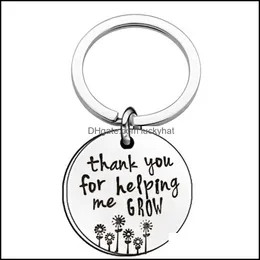 Keychains Lanyards Teachers Day Gift Thank You For Hel Me Grow Women Mens Teacher Stainless Steel Key Chains Fashion Thanksgiving Ots1D