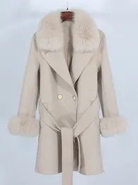 OFTBUY-Chaqueta de invierno para mujer, abrigo de piel auténtica con cuello de piel de zorro Natural, mezclas de lana, prendas de vestir exteriores gruesas y cálidas con doble botonadura
