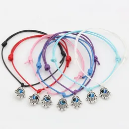 50st Hamsa Hand String Evil Eye Lucky Mixed Color Wax Cord Spiritual Armband framgångsskydd