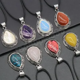Vattendropp Natural Gem Stone Pendant Necklace For Women Healing Rose Crystal Quartz Halsband Juvelry Christmas