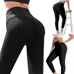 Medias de mujer Pantalones de yoga Pantalones de cintura alta para mujer Pantalones de chándal con textura de levantamiento de trasero Black1342D