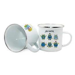 12oz Sublimation Enamel Mug Heat Transfer Enamelled Cup with Handle 350ml Blank White Sublimated Coffee Mugs DIY Printing Wholesale