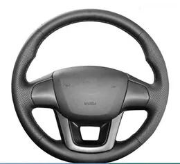 Customized Car Steering Wheel Cover Cowhide Leather Original Steering Wheel Braid Car Accessories For Kia K2 Kia Rio 2011-2013