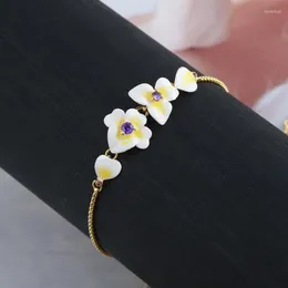 Bangle European And American Jewelry Wholesale Enamel Glaze Color Baking Paint Pansy Fresh White Flower Pull Bean Adjustable Bracelet