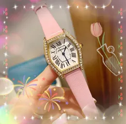 Moda Luxo Mulheres Diamantes Ringos Rel￳gios Tonneau Shape Cintur￣o de Correia Sapphire Glass Roman Numbers Atualizou sem tempo Calendar Feminino Presente Feminino