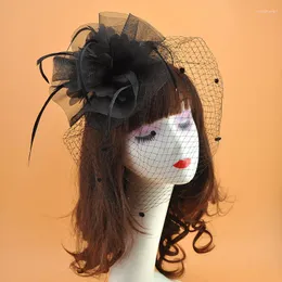 Copricapo Copricapo Copricapo Cappello con velo femminile Accessori per capelli con piume da palcoscenico Abito da sposa per feste in garza Corea Giappone Nero Bianco