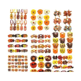 Dog Apparel 50Pcs Thanksgiving Accessories Pumpkin Turkey Fall Pet Cat Bow Ties Small Middle Large Grooming Drop Delivery Home Garde Dhm64