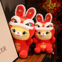 55cm New Year Chinese Style Lion Dance Hat Rabbit Plush Toy Soft Lucky Bunny Stuffed Doll Mascot Ornament Xmas Gift High Quality