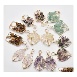 Konst och hantverk Natural Crystal Stone P￤rlor Charms tr￥d insvept f￶r smycken Making Tree of Life Chakra Reiki Healing Amethyst Green Dhlgh
