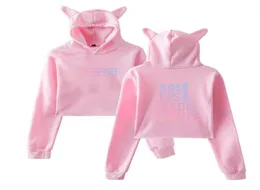 FashionKpop Blackpink Kawaii Crop Top Hoodie K Pop Black Pink Album Funny Cat Ear Crop Short Sweatshirt Hooded Pullover Women 9464383