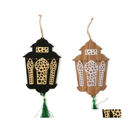 その他のお祝いのパーティー用品Eid Mubarak Ramadan Wooden Ornament Tassel Muslim Isramic Pendant Home Decor Drop Delive HomeFavor DHD4C