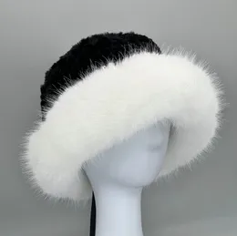 女性のためのファッション模倣ファーバケツハットソフトウォーム冬の帽子女性ウィンドプルーフボンネットハットスカリーキャップ女性パナマ