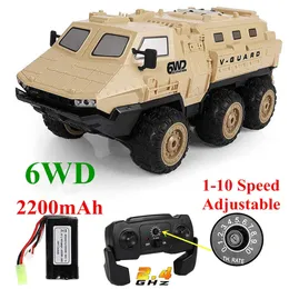 전기/RC 원격 제어 1/16 스케일 6WD 군사 RC 장갑차 2200mAh 배터리 모든 지형 오프로드 군대 트럭 T221214 240315