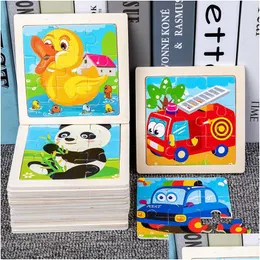 Intelligence Toys Infant Early Education Enlightenment Cognitive Wooden 3D Cartoon Animal Traffic Tangram Puzzle Factory Outlet Drop Dhbyl