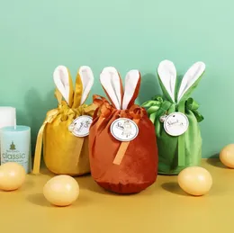 Creative Noely Easter Egg Drawstring Bag Fuzzy Fleece Long Ear Candy Storage Basket Kids Party Festival Presentv￤skor S￶ta mjuka kanin￶ron.