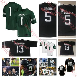 Американский футбольный футбол Mens Mens Youth Custom Stitched Hawaii Rainbow College Football Коул Макдональд Джон Урсуа Джахлани Тавай Джона Паноке Чед Оуэнс -младший Джеймс П.