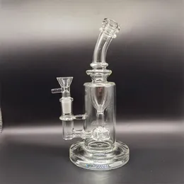 Cirka 8 tum h￥rda glasskiva riggar med 14,4 mm storlek Joint Recycler Dab Rig Clear Color Bong