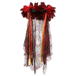 Bandanas Veil Opaska na głowę Flower Halloween impreza Hairrose Daydead Edressblackgirls The Headpiece Hairband Band Gothic Floral Red