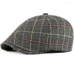 BERETS HT2738 BERET CAP THICH WARM WINTER HAT CAPS FￖR MￄN VINTA PLAID OCTONAL SBOY ULL MANA CABBIE IVYFLAT