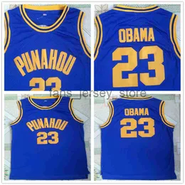 Ed NCAA Mens Vintage Basketball Jerseys College 23 Barack Obama Punahou High School Jersey Azul Camisas Brancas S-2XL