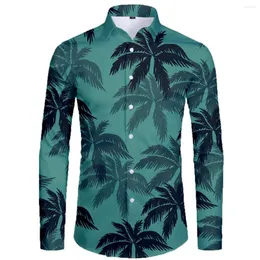 Camisas casuais masculinas folha de palmeira 3d Hawaiian Men Spring Autumn Fashion Shirt Gentleman Blouse de manga longa 2023 Super tamanho de tamanho 5xl-1891