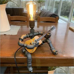 Lampy stołowe gitarzysta w stylu steampunk gitarzysta retro robot kropla lampy dostarczania oświetlenie oświetlenie Dhqzn