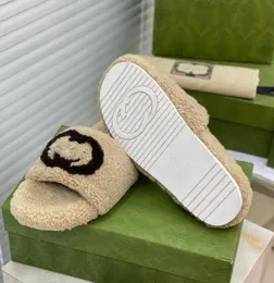 Fashion Designers Wool Slippers Women Trendy Woolskin Solid Color Embroidery Slides Winter Soft Luxury Plush Fur Oran Sheep Sandals Rubber