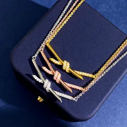 Fashion knot necklace 18K gold plated korean luxury cross inlay diamond necklaces chain 316L stainless steel jewelry 50cm rose silver colors couple lovers gift