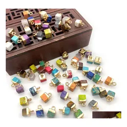 Arts And Crafts 5X10Mm Natural Crystal Stone Cubic Square Charms Green Blue Rose Quartz Pendants Gold Edge Trendy For Necklace Earri Dhutv