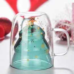 Filiżanki spodki kolorowe płatek śniegu 3D choinka podwójna warstwowa szklana kawa kubka kawiarnia tazas copo vaso latte herbata kubek mapa merry prezent