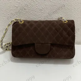 خمر Nubuck البني مزدوجة رفرف حقيبة الجلد المدبوغ محافظ متعددة الجيوب الكلاسيكية مبطن حقائب اليد سعة كبيرة المرأة مصمم الشتاء الفاخرة Crossbody محفظة الكتف 25 سنتيمتر