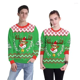 Erkek kazak çiftleri Noel yeşil Noel Noel jumper 3d sevimli ren geyiği baskılı neşeli mutlu kazaklar kış tatil adam sweatshirts