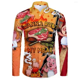 Męskie koszule Make Steak 3D Hawaiian Men Spring Autumn Fashion Shirt dżentelmen Bluzka z długim rękawem 2023 Super rozmiar 5xl-1893