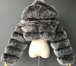 Women039s Fur Faux Winter Furry Cropped Coats Frauen 2022 Flauschiger Deckmantel mit Kapuzen warme Jacke Ladies Manteau Femme4485995