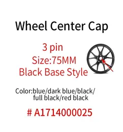 100pcs 75mm 3pin小麦車のホイールカバーセンターハブキャップ新しい黒いリムカバーキャップステッカーA1714000025オートアクセサリー6203104