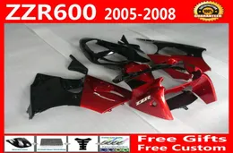 Fairings Set 7 gåvor till Kawasaki ZZR600 2005 2006 2007 2008 ZZR600 05 06 07 08 ZX600J Red Black Full Fairing Body Kits DA123051169